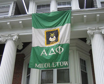 Green and white ADPS flag on the outside of the Middletown Chapter House
